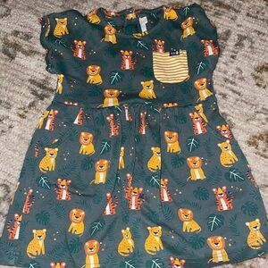 Jojo Maman Bebe Kids Animal Print Dress - Green and Yellow